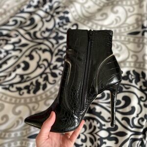 Call It Spring Black Croc-Pattern Heeled Boots